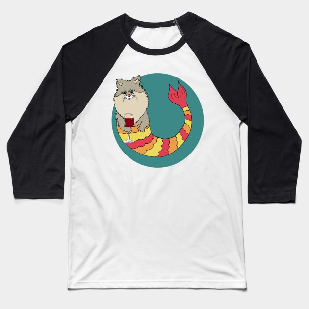 Pixie the Pomeranian Mermutt Baseball T-Shirt by abrushwithhumor